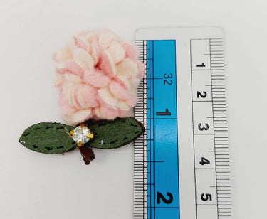 Pink and Green Floral Applique with Rhinestone, Flower Motifs x 2